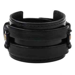 Široký kožený náramek Black